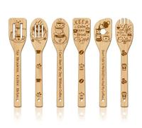 GLOBLELAND 6Pcs Coffee Bamboo Cooking Utensils Wooden Engraved Cooking Spoons Set Carving Kitchen Bamboo Spatula Set Wood Cooking Spoon for Kitchen House Mother Friend Women Warming Gift