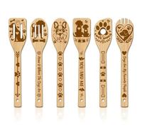 GLOBLELAND 6Pcs Dog Bamboo Cooking Utensils Wooden Pet Engraved Cooking Spoons Set Carving Kitchen Bamboo Spatula Set Wood Cooking Spoon for Kitchen Fun House Mother Friend Women Warming Gift