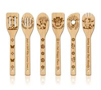 GLOBLELAND 6Pcs Farm Cow Wooden Spoons Utensil Set Bamboo Carving Kitchen Cooking Utensils Wooden Engraved Cooking Spatula Set for Kitchen Fun House Mother Friend Women Warming Gift