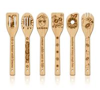 GLOBLELAND 6Pcs Funny Lemon Wooden Spoons Utensil Set Bamboo Carving Kitchen Cooking Utensils Wooden Engraved Cooking Spatula Set for Kitchen Fun House Mother Friend Women Warming Gift