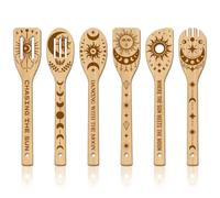 GLOBLELAND 6Pcs Sun and Moon Bamboo Cooking Utensils Wooden Engraved Cooking Spoons Set Moon Phases Carving Kitchen Bamboo Spatula Set Wood Cooking Spoon for Kitchen House Mother Friend Women Gift