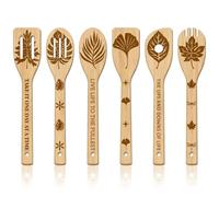 GLOBLELAND 6Pcs Various Leaves Bamboo Cooking Utensils Wooden Engraved Cooking Spoons Set Monstera Ginkgo Maple Leaves Kitchen Bamboo Spatula Set Wood Cooking Spoon for Kitchen Mother Friend Women