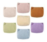 GLOBLELAND 7 Pcs 7 Colors Corduroy Makeup Bags 5.3x5.1 inch Elastic Cloth Squeeze Travel Makeup Pouch Portable Storage Organizers Wallets Coin Pouches for Women Lipstick Cosmetic Jewelry Storage