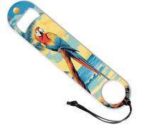 GLOBLELAND 7inch Summer Beach Parrot Art Stainless Steel Bottle Opener with PU Leather Cord Palm Leaves Beer Flat Bottle Opener for Home Bar Restaurant Pub Kitchen Restaurant