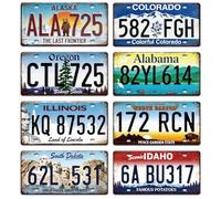 GLOBLELAND 8 Pcs Vintage License Plate Sign Sets 11.8x5.9 inch Vintage Metal Tin Signs License Famous Scenery Metal Car Plates Retro Wall Plaque Art for Man Cave Bar Pub Cafe Home Decor
