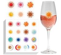 GLOBLELAND 8 sheets 128 Pcs Sun Moon Static Clings Reusable Stickers Rainbow Sun Removable Glass Drink Markers Solar Wine Stickers for Party BBQ Bridal Shower