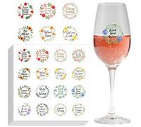 GLOBLELAND 8 sheets 128 Pcs Wreath Wine Text Static Clings Reusable Stickers Drinking Words Removable Glass Drink Markers Wine Time Wine Stickers for Party BBQ Bridal Shower