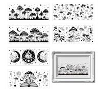 GLOBLELAND 8 Sheets 8.3x3.6 Mushroom Silhouette Cup Decals Stickers Magic Moon Stars Plastic Silhouette Wall Decals Adhesive Lantern Jar Stickers Window Desk Lamp Glass Art Home Decor