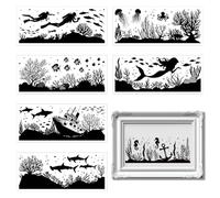 GLOBLELAND 8 Sheets 8.3x3.6 Summer Ocean Animals Silhouette Cup Decals Stickers Shark Jellyfish Plastic Silhouette Wall Decals Adhesive Lantern Jar Stickers Window Desk Lamp Glass Art Home