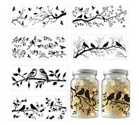 GLOBLELAND 8 Sheets 8.3x3.6inch Birds Branches Silhouette Jar Cutouts Spring Leaves Plastic Silhouette Wall Decals (Not Stickers) Lantern Jar Cutouts Window Lamp Decals Glass Art Mural Home Decor