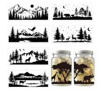 GLOBLELAND 8 Sheets 8.3x3.6inch Forest Animals Silhouette Jar Cutouts Wolf Bear Plastic Silhouette Wall Decals (Not Stickers) Lantern Jar Cutouts Window Lamp Decals Glass Art Mural Home Decor