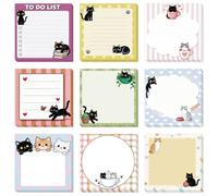 GLOBLELAND 9 Pads 540 Sheets Cartoon Cat Sticky Notes Set 3x3 inch Black Cat Self-Adhesive Memo Pads Cute Animals Post it Notes for Journaling Home Meeting Office Desk Planners Cat Lady Pet Lovers