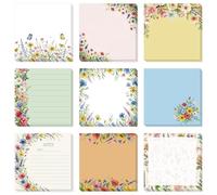 GLOBLELAND 9 Pads 540 Sheets Colorful Wildflowers Sticky Notes Set 3x3 inch Floral Plants Self-Adhesive Memo Pads Flowers Notes for Creative Journaling Home Office Desk Planners Craft Lovers