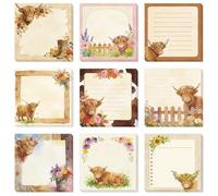 GLOBLELAND 9 Pads 540 Sheets Highland Cattle Sticky Notes Set 3x3 inch Cows Self-Adhesive Memo Pads Post it Notes for Journaling Planners Office Meeting Craft Lovers