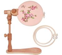 GLOBLELAND Adjustable Embroidery Frame Stand with 2 Pcs Embroidery Hoops Wooden Embroidery Hoop Stand Rotated Cross Stitch Stand for DIY Craft Sewing Needlework Projects