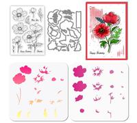 GLOBLELAND Anemone Flower Clear Stamps and Flower Blessings Cutting Dies with Hollow Out Drawing Painting Stencils for DIY Scrapbooking Photo Album Decorative Cards Making Decoration