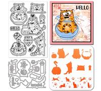 GLOBLELAND Anime Cats Clear Stamps Cutting Dies PET Painting Stencils for Card Making Cartoon Animals Cats Silicone Stamp Metal Greetings Die Cuts PET Paint Stencils for DIY Scrapbooking
