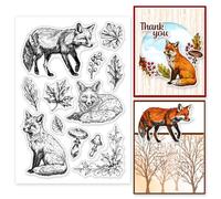 GLOBLELAND Autumn Clear Stamps Fox Leaves Mushroom Silicone Clear Stamp Seals Plants Animals Transparent Stamps for DIY Scrapbooking Cards Making Photo Album Journal Home Decoration