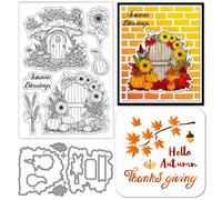 GLOBLELAND Autumn Door Clear Silicone Stamp Metal Fall Sunflower Pumpkin Cutting Die Cuts Thanksgiving Mushroom Paint Craft Stencils for Card Making Scrapbooking Craft DIY Embossing