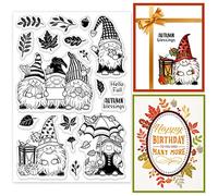 GLOBLELAND Autumn Gnome Clear Stamps for DIY Scrapbooking Fall Leaves Dwarf Silicone Clear Stamp Seals for Cards Making Photo Album Journal Home Decoration