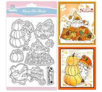 GLOBLELAND Autumn Gnome Clear Stamps for Scrapbooking Pumpkin Maple Leaves Silicone Stamps Thanksgiving Greetings Transparent Stamp for Card Making DIY Embossing Journaling