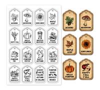GLOBLELAND Autumn Tags Clear Stamps Pumpkin Squirrel Mushroom Labels Silicone Clear Stamp Seals Flower Maple Leaf Acorns Transparent Stamps for DIY Scrapbooking Cards Making Photo Album Journal