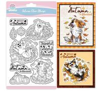 GLOBLELAND Autumn Thanksgiving Cartoon Dog Clear Stamps for Card Making Fall Greetings Animals Pumpkin Silicone Clear Stamps Seal for DIY Scrapbooking Embossing Photo Album Decor