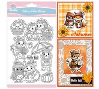 GLOBLELAND Autumn Thanksgiving Squirrel Clear Stamps for Card Making Fall Greetings Animals Hedgehog Rabbit Silicone Clear Stamps Seal for DIY Scrapbooking Embossing Photo Album Decor