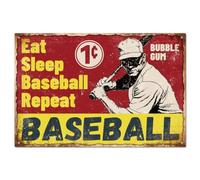 GLOBLELAND Baseball Tin Sign Vintage Metal Tin Sign Funny "Eat Sleep Baseball Repeat" Wall Decor Tin Painting Tin Signs 12×8inch for Home Bar Coffee Shop Club Decoration