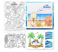 GLOBLELAND Beach Woman Clear Stamps Cutting Dies PET Painting Stencils for Card Making Summer Sea Shells Silicone Stamp Metal Greetings Die Cuts PET Paint Stencils for DIY Scrapbooking