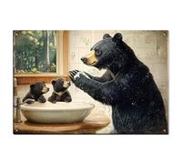 GLOBLELAND Bear Tin Sign Washes Hands Metal Tin Sign Vintage Animals Metal Tin Sign 12×8inch Funny Wall Decor Tin Signs for Home Farm Bar Coffee Shop Club Decoration