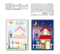 GLOBLELAND Beautiful House Cutting Dies Metal Street Lamp Fence Die Cuts Embossing Stencils for DIY Scrapbooking Card Making Album Craft Decoration