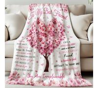 GLOBLELAND Best Friends Text Throw For Women Men 59×51 inch Cherry Blossoms Butterflies Soft Cozy Flannel Blanket Washable Fuzzy Throw Blanket for Home Office Room Bed Sofa Chair Gift