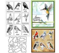 GLOBLELAND Birds Illustrations Clear Stamp and Cutting Dies Set for Card Making Crow Owl Silicone Transparent Stamps Dove Animals Metal Die Cuts for DIY Scrapbooking Photo Album Decor