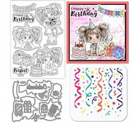 GLOBLELAND Birthday Woman Clear Silicone Stamp Metal Happy Birthday Cutting Die Cuts Birthday Cake Paint Craft Stencils for Card Making Scrapbooking Craft DIY Embossing