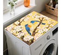 GLOBLELAND Blue Birds Laundry Room Washer Dryer Dust Cover Mat 23.6x19.6inch Flowers Branches Washing Machine Top Protector Pads Retro Non Slip Washing Dust Top Covers for Laundry Rooms