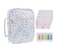 GLOBLELAND Blue Floral Bible Cover Case for Women Bible Tote Bags Organizer Quilted Carrying Case with Tags and Stickers Bible Study Supplies Accessories Christian Gifts for Women Lady