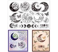 GLOBLELAND Bohemian Moon Phases Plants Clear Stamps Magic Flower Divination Silicone Clear Stamps Seal for DIY Scrapbooking and Card Making Paper Craft Decor