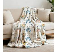 GLOBLELAND Bohemian Rainbow Throw 59x51 inch Hearts Flannel Blanket Raindrops Washable Fuzzy Throw Blanket for Couch Chair Sofa Bed Dorm Bedroom Home