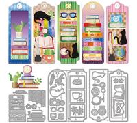 GLOBLELAND Book Reading Bookmarks Cutting Dies for Card Making Cats Metal Die Cuts Plants Cutting Dies Templates for Scrapbooking Journal Embossing Paper Craft Decor
