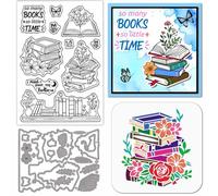GLOBLELAND Books Flowers Clear Stamps Cutting Dies PET Painting Stencils for Card Making Butterflies Silicone Stamp Metal Text Words Die Cuts PET Paint Stencils for DIY Scrapbooking