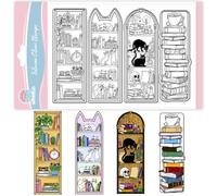 GLOBLELAND Bookshelf Bookmark Clear Stamps for Card Making Magic Bookshelf Lable Silicone Clear Stamps Cats Transparent Stamp Seal for DIY Scrapbooking