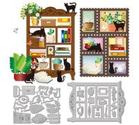 GLOBLELAND Bookshelf Cutting Dies for DIY Scrapbooking Metal Cabinet Cat Cut Dies Flowers Coffee Cactus Die Cuts for Card Making Embossing Photo Album Craft Decor