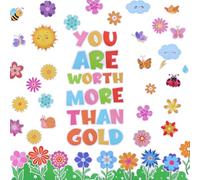 GLOBLELAND Bulletin Board Decorations Set Flower Cutouts Home Door Decor You are Worth More Than Gold Bulletin Boards Paper Butterfly Crafts for Home Office Party Wall Decor