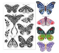 GLOBLELAND Butterfly Moth Flower Clear Stamps Butterfly Sentiment Background Silicone Clear Stamp Animal Theme Seals for DIY Scrapbooking Journals Decorative Cards Making Photo Album