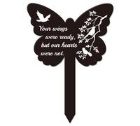 GLOBLELAND Butterfly Shaped Branch Bird Garden Stake Memorial Remembrance Plaque Stake for Cemetery Acrylic Grave Stake Waterproof Sympathy Garden Stake for Yard Grave Cemetery