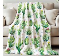 GLOBLELAND Cactus Flower Throw 59x51 inch Prickly Pear Cozy Flannel Blanket Green Washable Fuzzy Throw Blanket for Couch Chair Sofa Bed Dorm Bedroom Home Gift Wedding Christmas Anniversary