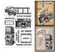 GLOBLELAND Camera Clear Stamps Photo Film Clear Stamps Vintage Camera Photo Frame Silicone Stamp for DIY Scrapbooking Photo Album Decorative Cards Making 6.3x4.33inch