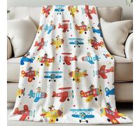 GLOBLELAND Cartoon Airplane Throw 59×51inch Cute Bear Pilot Soft Cozy Flannel Blanket Washable Fuzzy Throw Blanket for Home Office Room Bed Sofa Chair Gift