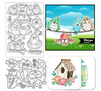 GLOBLELAND Cartoon Animals Birds Clear Stamps Cutting Dies PET Painting Stencils for Card Making Birdhouse Silicone Stamp Metal Greetings Die Cuts PET Paint Stencils for DIY Scrapbooking